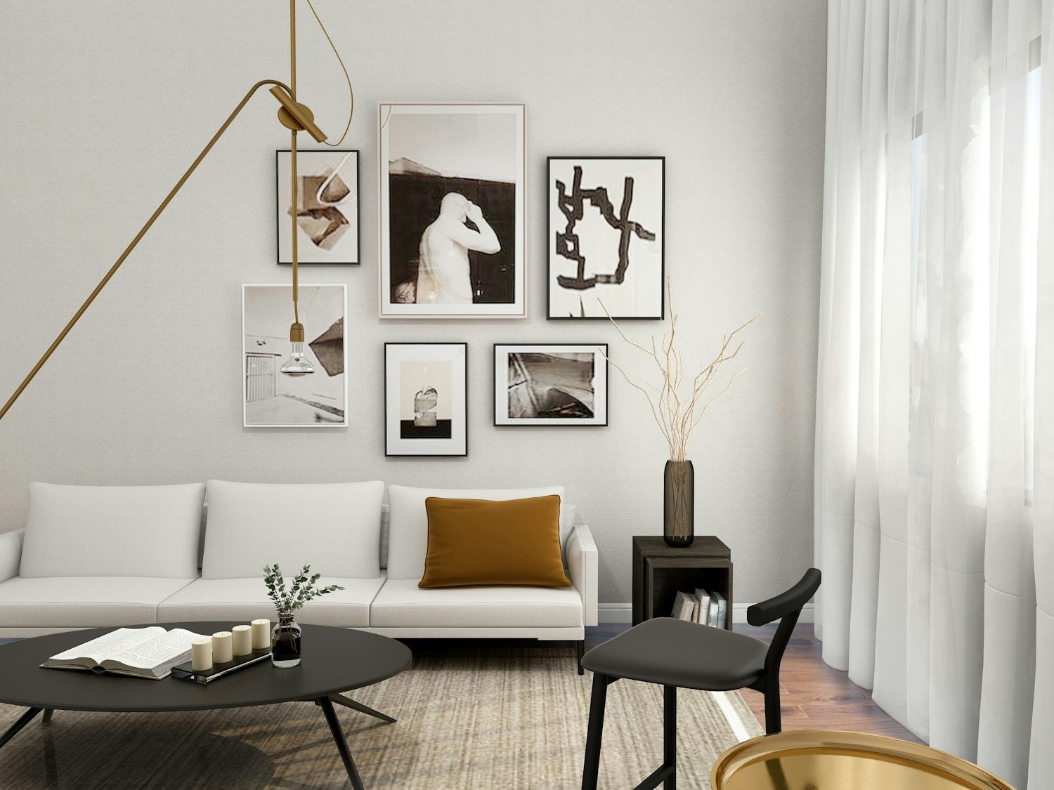 Interior cálido con decoración y muebles